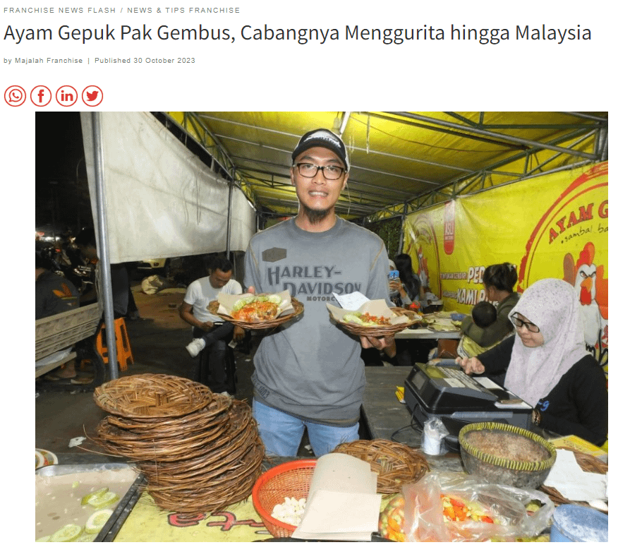 Aku nemu bisnis underated. Ayam Gepuk Pak Gembus ternyata punya 700 franchise bahkan udah ekspansi ke 4 negara.

Mereka juga pernah dapat award dari ShopeeFood sebagai FnB dengan penjualan tertinggi. Coba kita bahas strategi marketing dan skema franchisenya 👇