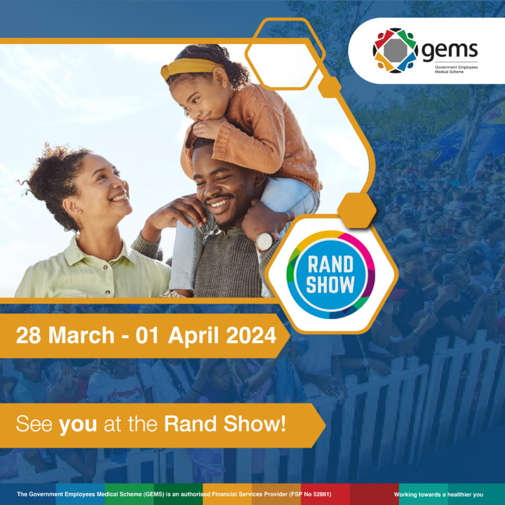 Visit GEMS at Hall 5 to find out why over 850,000 public service employees trust GEMS with their healthcare needs!  Visit gems.gov.za or call 0860 00 4367 to find out more about GEMS.
#RandShow2024 
#DiscoverTheBrillianceOfGEMS 
#MonateForEveryone