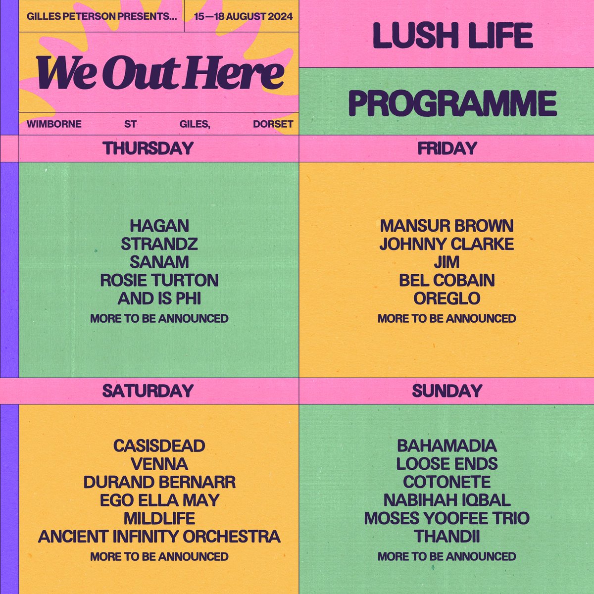 Day-by-Day Breakdowns for Main Stage and Lush Life are here! 🎉 With almost too much music to enjoy (this is what we call a good problem) we’ve listened to your feedback, and to avoid clashes we’re introducing staggered timings on these two live stages. 🙌