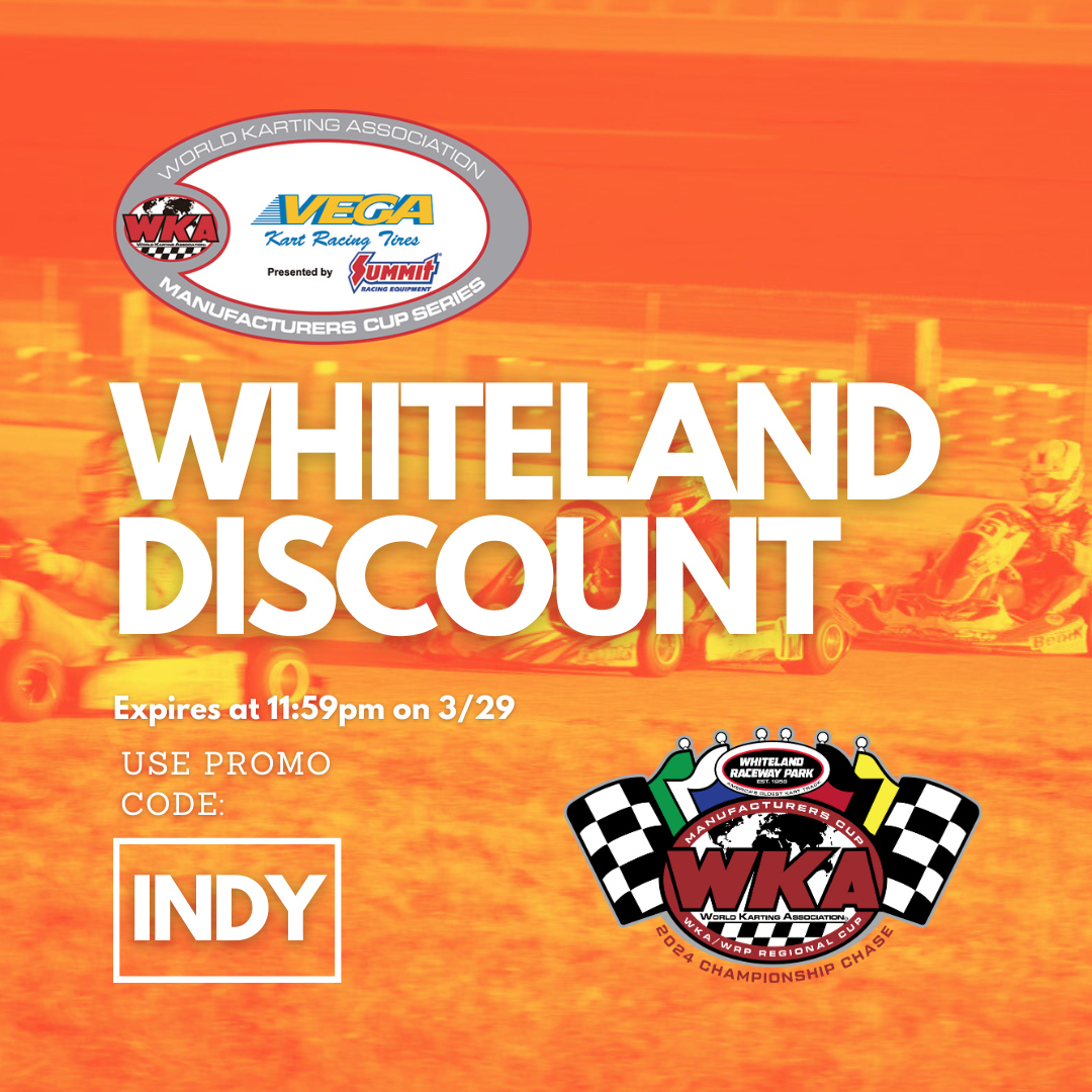 April 12-14 at Whiteland Raceway Park: WKA Manufacturers Cup Championship and WKA/WRP Regional Championship Entry: $180 Friday WKA Event Practice: $35 Use code INDY for a $25 discount code. Register today at raceselect.com/wka/2024! #WKA #Sprint #ManCup