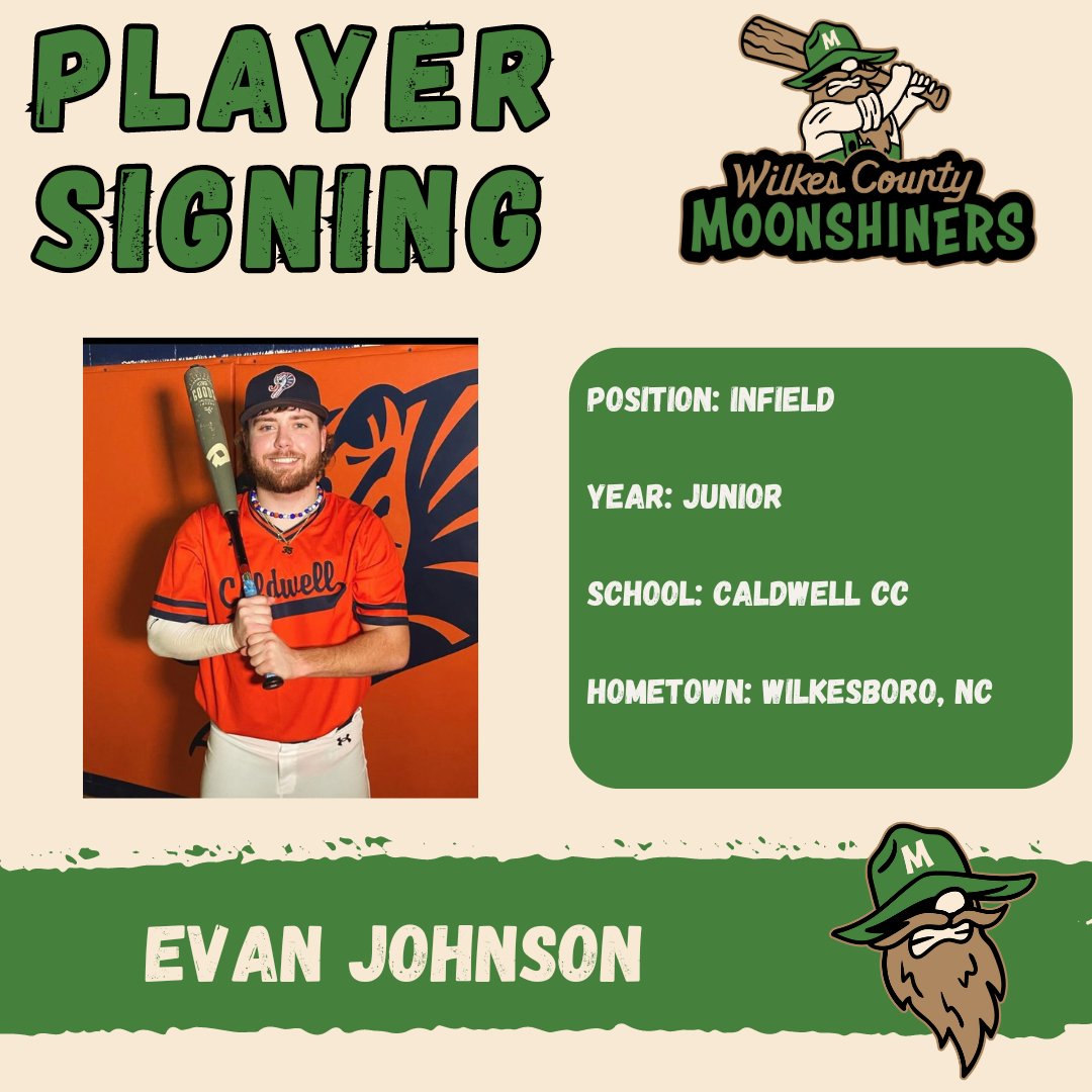 ⚾️ Meet the Moonshiners ⚾️ Next up on our player announcements, we've got infielder Evan Johnson, from right here in Wilkesboro!