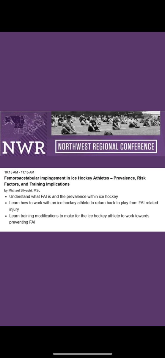 Excited to be presenting at @NSCA NorthWest Region Conference in June! I’ll be speaking on my research in Femoroacetabular Impingement in Ice Hockey Athletes. linkedin.com/posts/michael-…