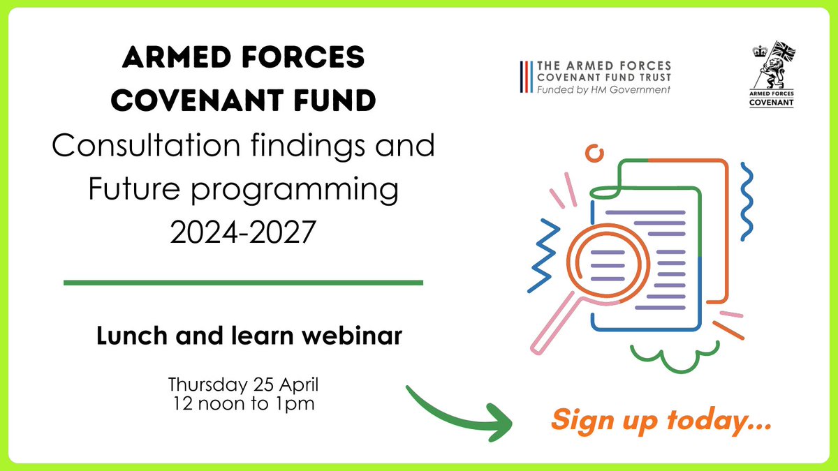 Want to find out about our plan to target Covenant funding where it’s needed most? Join our Lunch & Learn webinar on 25 April where we’ll share findings from our consultation & how these are underpinning the development of future programmes. Sign up at bit.ly/3Tyatov