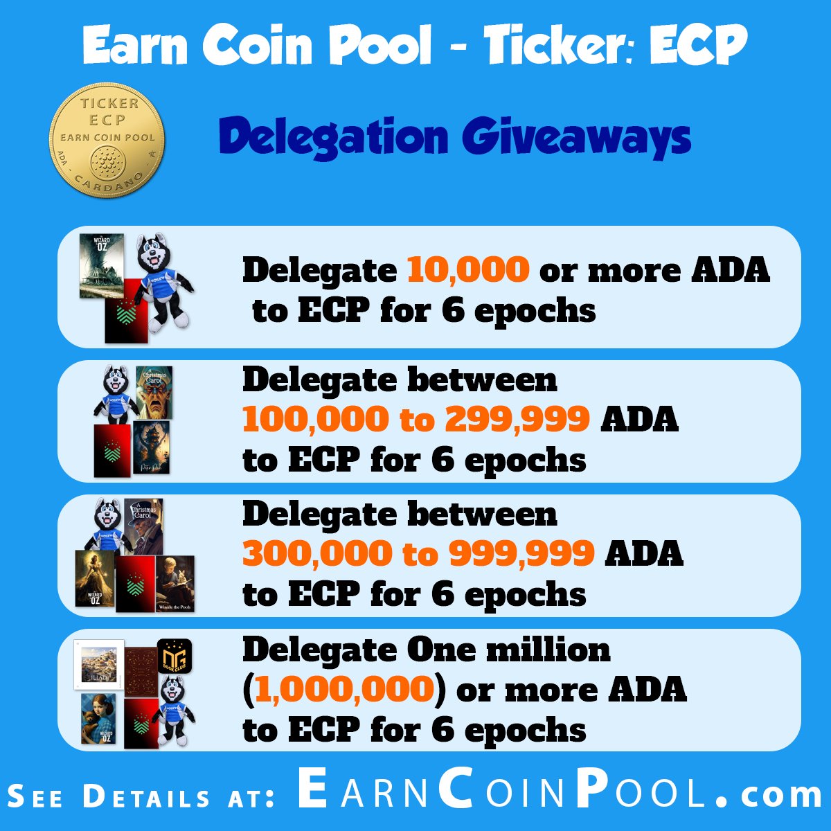earncoinpool's tweet photo. 🔥📢We have 2️⃣ sets of delegation giveaways going on now. One with prizes packs from @book_io and @hoskytoken and another one for @Machiavellic_io @FGL_NFT fans.

You can only enter to win one prize pack, so choose wisely 😉
#Cardano #SPO #SingleStakePool #Staking #StakingADA https://t.co/FCknChPzhx