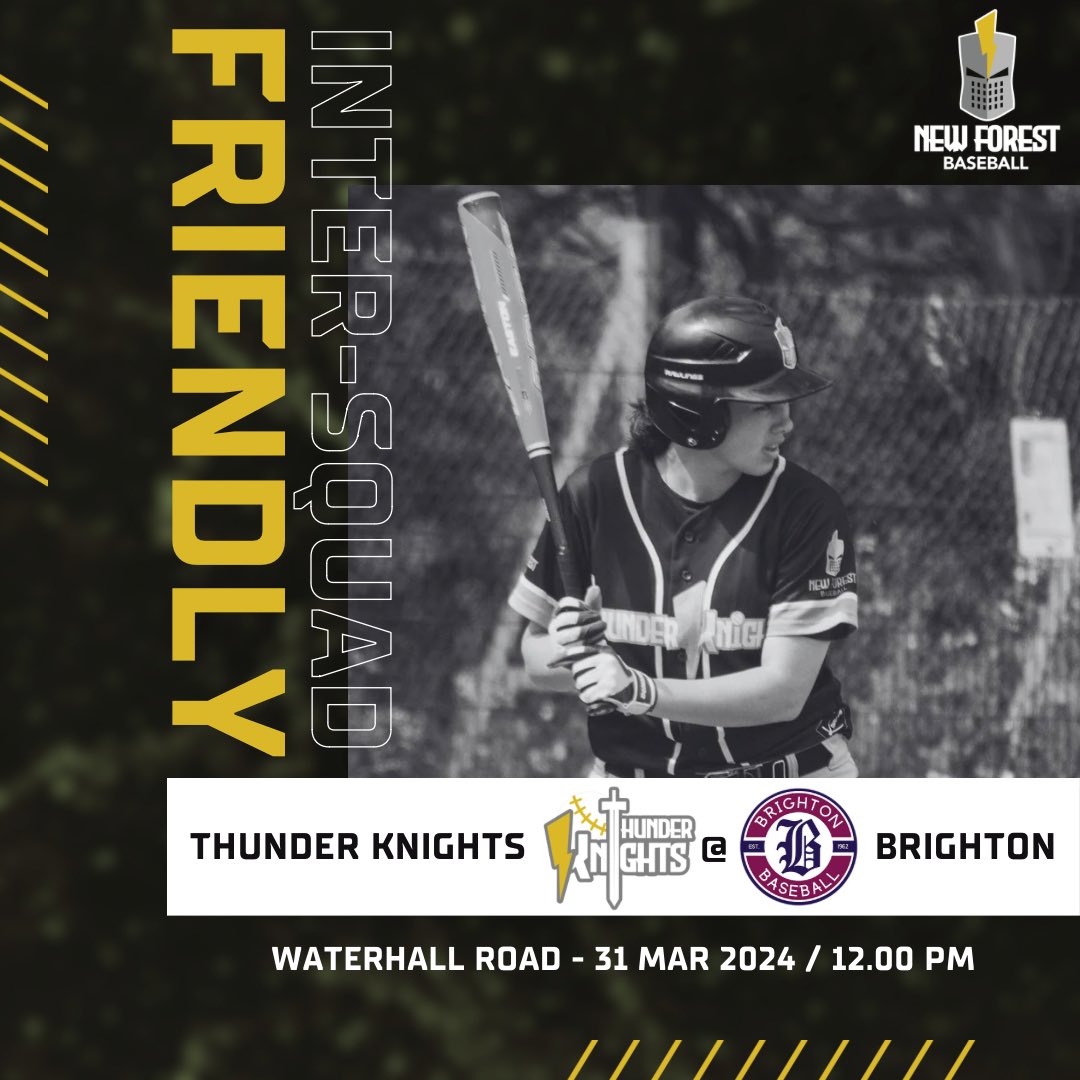 TKs on tour CONTINUES this Sunday away at Brighton, as the New Forest Thunder Knights play an inter-squad friendly against a mixed side of @BtnBaseballClub ⚡️⚾️⚔️ #baseball #britishbaseball #newforest