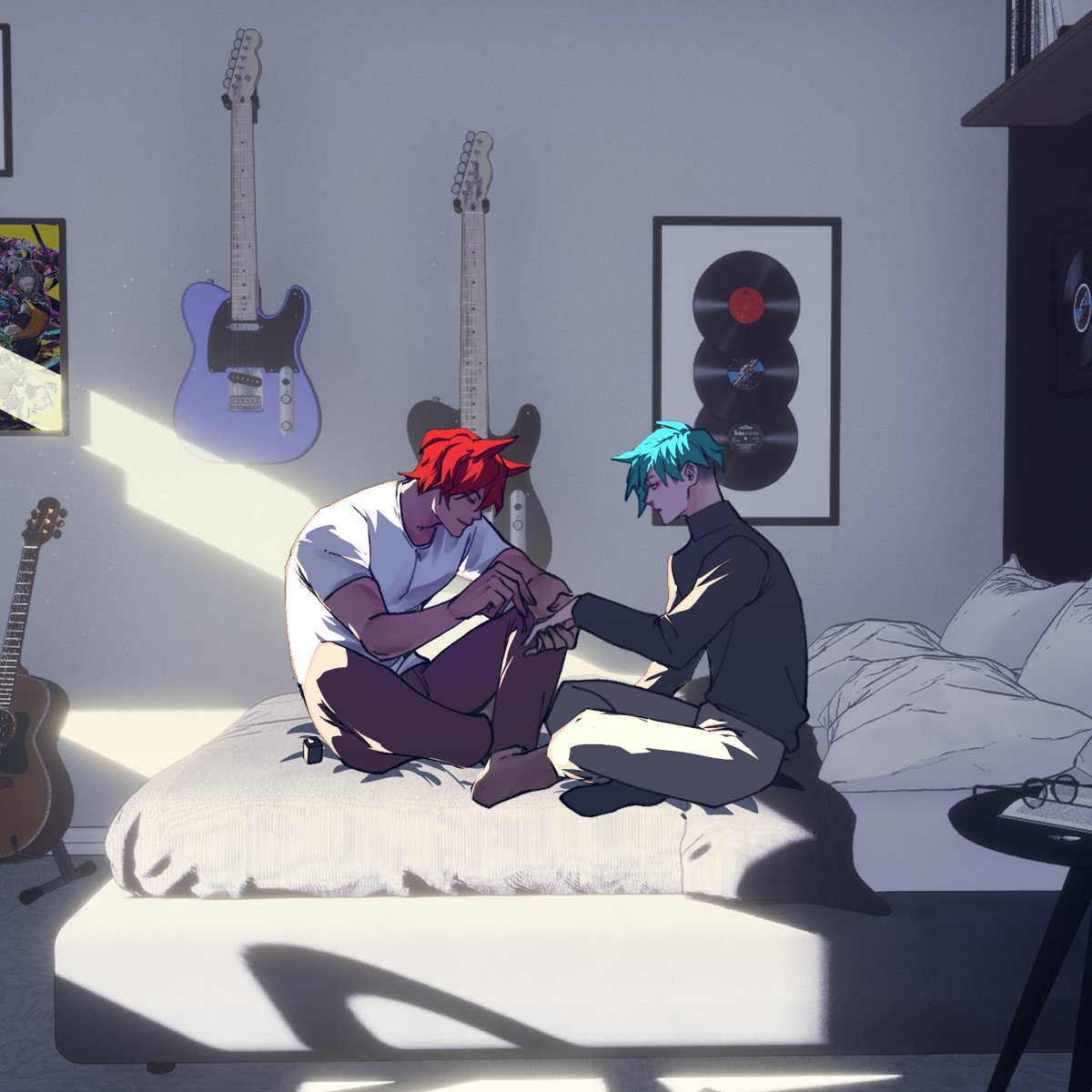 heartsteel won the poll, so here's sett painting phel's nails...

for my settphel mv 🩷