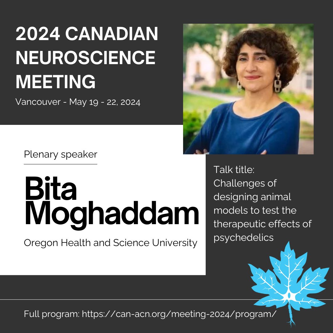 Excited for the May 20 #CANMeeting Plenary lecture by Bita Moghaddam (OHSU): Challenges of designing animal models to test the therapeutic effects of psychedelics. Full program and registration: can-acn.org/meeting-2024 Moghaddam Lab website: moghaddamlab.org @bita137