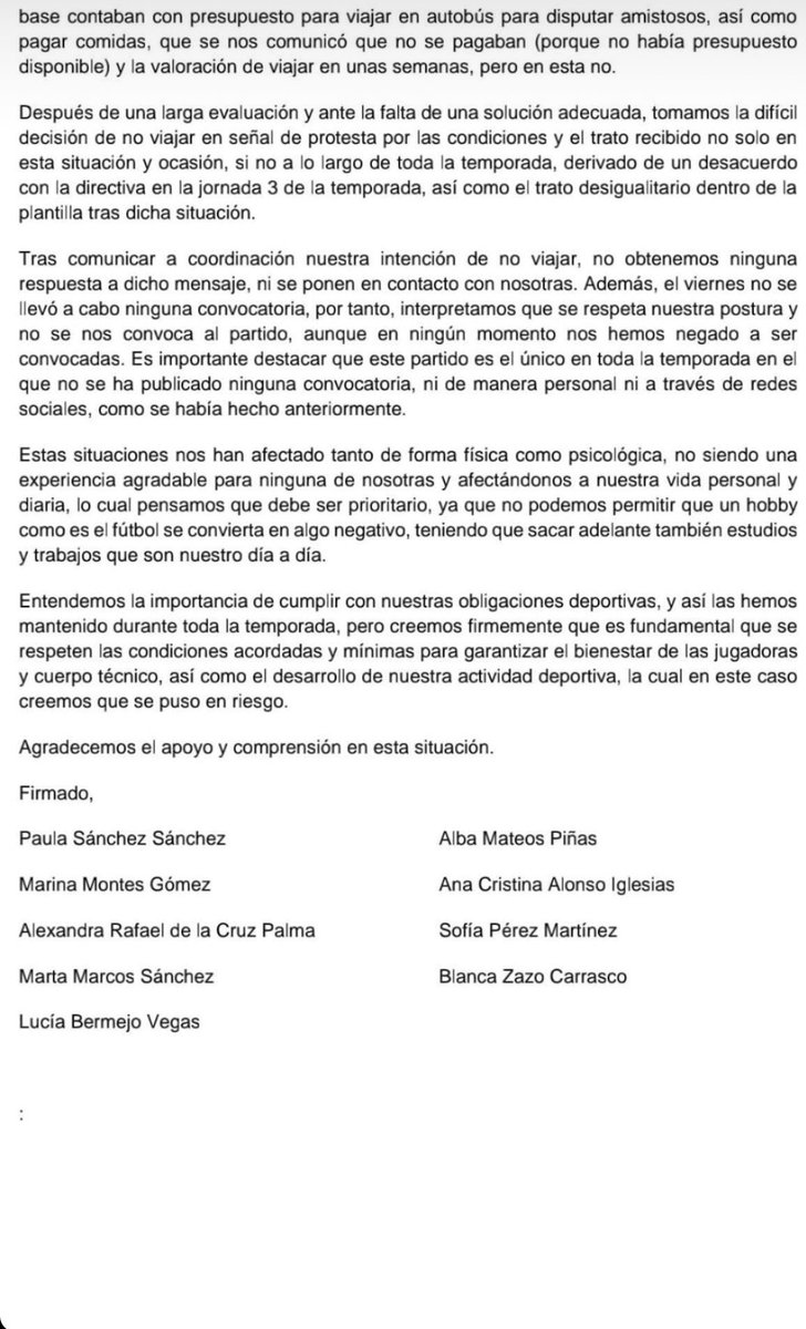 🚨COMUNICADO OFICIAL JUGADORAS CD SALAMANCA FF🚨

‼️Parte de las jugadoras de dicho club alzan la voz para denunciar un trato injusto ante una situación inapropiada por parte de la entidad ‼️

⚽️ No se puede permitir⚽️