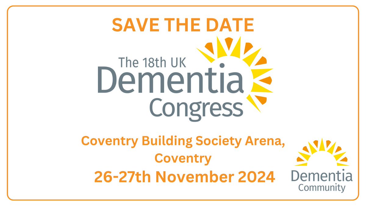 Save the date! The UK Dementia Congress will be held at Coventry Building Society Arena on 26th-27th November Pop it in your diary now! More details and call for papers coming soon - sponsorship opportunities available Find out more: journalofdementiacare.co.uk/events/uk-deme…
