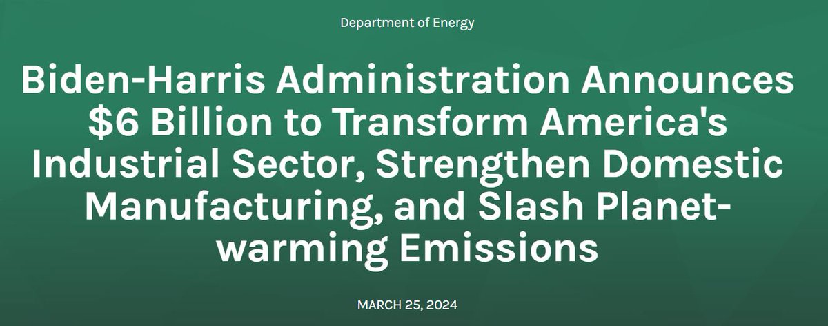 US DOE today announced up to $6 billion for 33 projects in 20 states to decarb energy-intensive industries...support good-paying union jobs, revitalize industrial communities, and strengthen the nation’s manufacturing competitiveness. energy.gov/articles/biden…