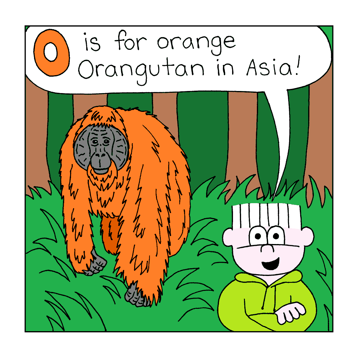 O is for #orangutan in today's #animalalphabet post! 🦧 #adventuresoflollipop #kids #kidlit #kidlitart  #kidscomics #indiecomics #webcomicwednesday