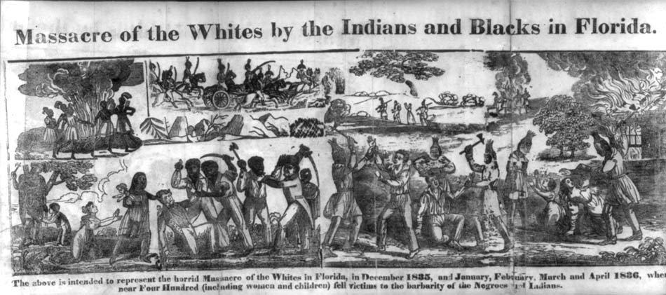 GullahGeecheeSC's tweet image. Detail from an 1836 engraving depicting events from the slave uprising during the Second Seminole War. Originally prepared for D.F. Blanchard&apos;s 1836 narrative of the war.