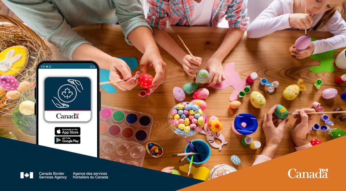 CanBorder's tweet photo. Hatching your Easter plans?
Hop through customs by making your declaration up to 72 hours before arriving at the airport with #AdvanceDeclaration.
Learn more: https://t.co/e2lrm8mgNn https://t.co/uvSMoXk5PM