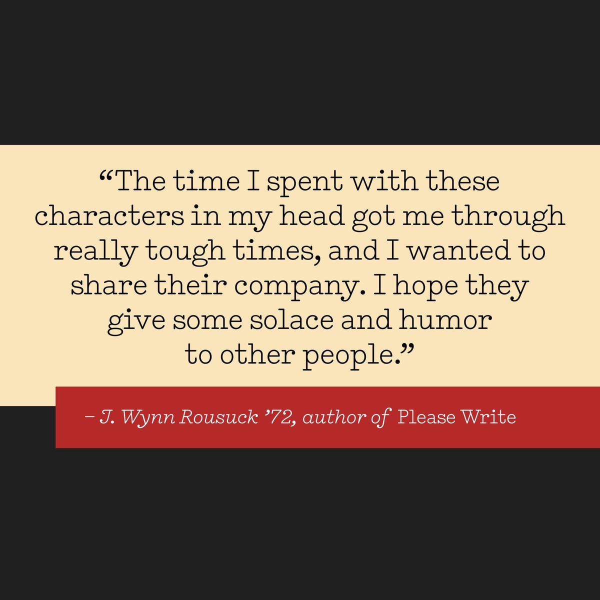 “The time I spent with these characters in my head got me through really tough times, and I wanted to share their company. I hope they give some solace and humor to other people,” says J. Wynn Rousuck ’72, author of the book Please Write. Read more: magazine.wellesley.edu/winter-2024/ca…