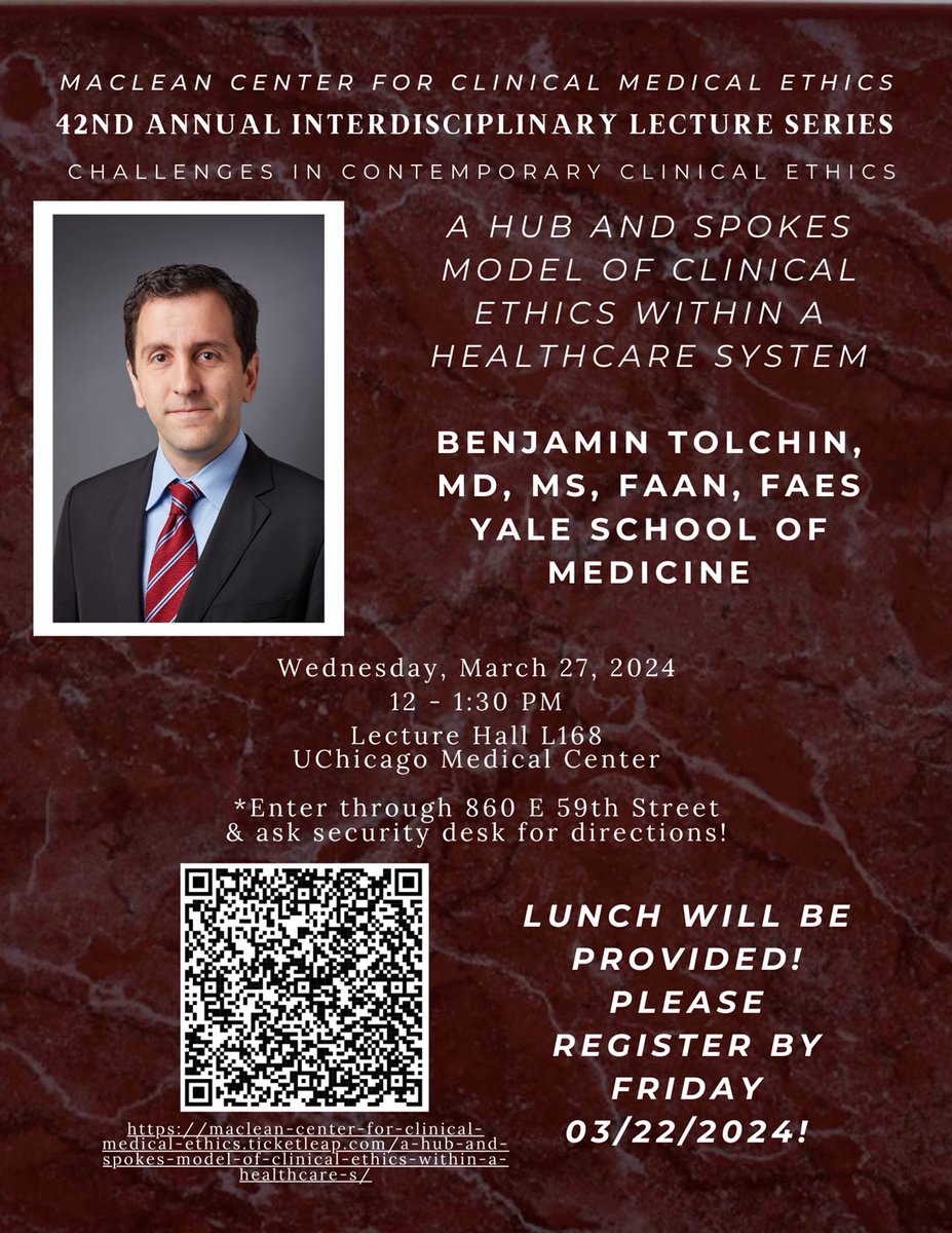 Excited to share Yale New Haven Health’s Hub and Spokes model of clinical ethics across a large healthcare system ⁦@MacLeanEthics⁩ today at 1pm Eastern/12pm Central.