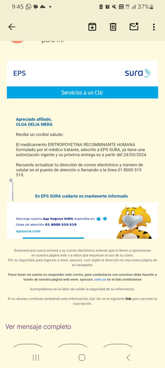 MaruRiveraSa's tweet photo. @epssura avisa que entrega medicamentos, cuando se va al dispensario no los entregan porque no lo han cargado. Paciente con enfermedad renal crónica, otras asociadas; necesita sus medicinas para no desmejorar @Supersalud https://t.co/O4JA8Lz8FC
