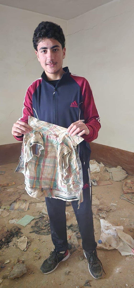 ISIS kidnapped a four-year-old Delwar in 2014 He was liberated in 2015 He migrated out of Iraq in 2017 He visited his house again in 2024 A story that reflects what Yazidi children have suffered Delwar with his childhood clothes. #YazidiGenocide