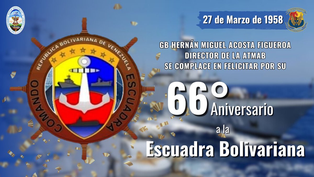 #27Mar 🇻🇪 Desde esta Casa de Estudios felicitamos a la Escuadra Bolivariana @escuadrave1 en su 66° Aniversario, capacitados para cumplir importantes y exitosas misiones en toda la Venezuela azúl. ¡Felicidades! 👏👏👏👏🇻🇪 #FANB #LealesPorLaPaz