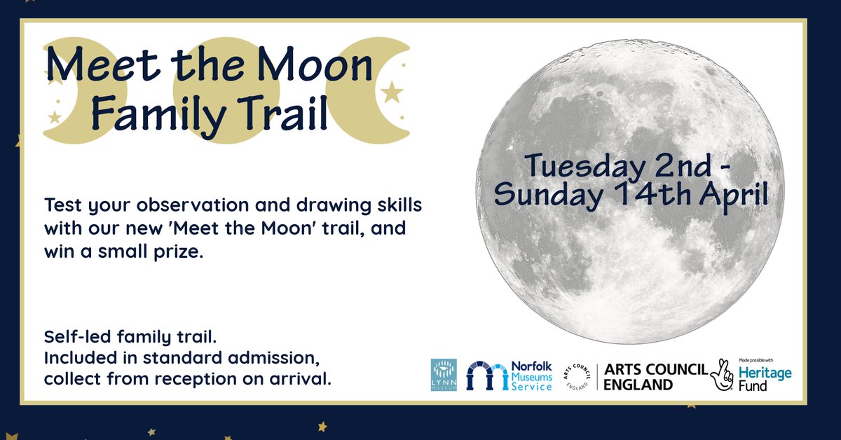 🌙 One more week to do our Meet the Moon family trail! 🌙 Test your observation and drawing skills with our new Meet the Moon self-led, family trail at Lynn Museum, and win a prize! 🎟️ Runs until Sun 14 April; included in standard admission. Book here: tinyurl.com/yckbvc2s