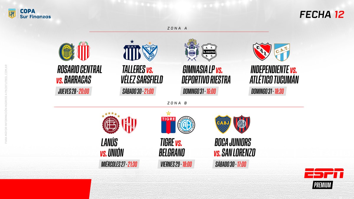 El clásico Boca-San Lorenzo e Independiente-Atlético Tucumán, los destacados de la fecha #12 de la Copa de la Liga por ESPN Premium Atención 🇦🇷 Más info: espnpressroom.com/latinamerica/p…