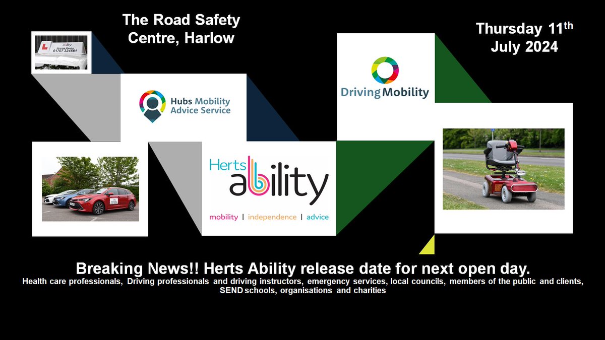 📣 Breaking News! Herts Ability is proud to announce details of our new open day! 📣 hertsability.org.uk/herts-ability-… @DrivingMob #OpenDay #HertsAbility #DrivingMobility #DrivingInstructors #Charity #Harlow #Essex