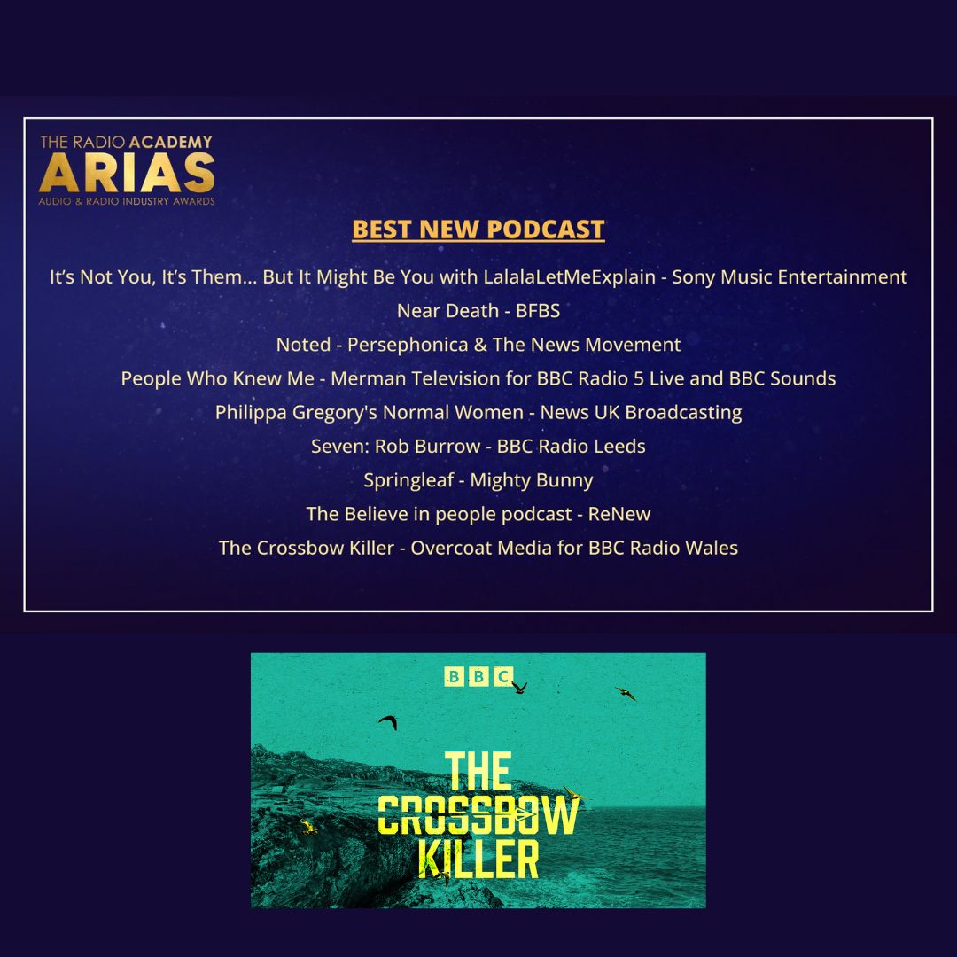 We have an ARIA @radioacademy nomination! 🙌 👏 Our #truecrime The Crossbow Killer is up for Best New #Podcast. Well done team! 🎉 @MeicParry @thirdearpodcast @stevenrajam @woolleymike @BBCSounds @BBCWales #crossbowkiller#podcasts #bbcwales #arias2024 #radioacademy