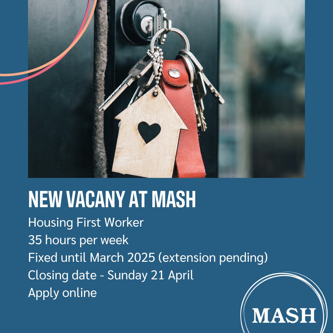 Job opening at MASH Could you be our new Housing First worker? @gmhousingfirst This person will provide personalised, trauma-informed support to people in line with Housing First Principles mash.org.uk/jobs/vacancy-h…