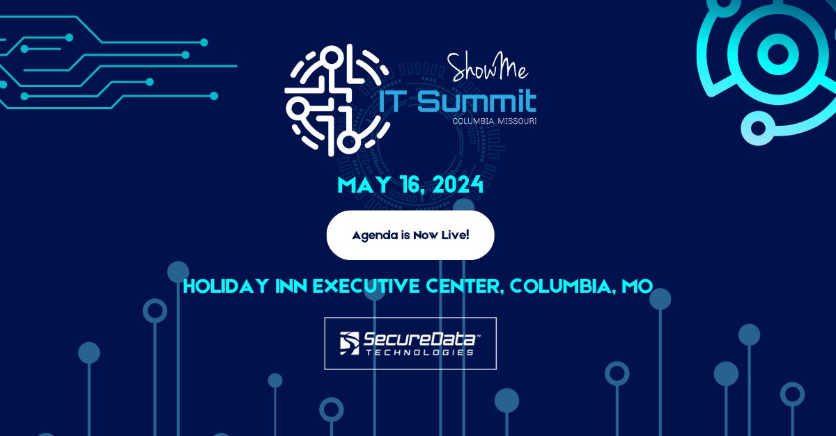 ShowMe IT Summit's full agenda is now live on our event page! Register here - securedatatech.com/events/showme-… #redefiningexcellence #showmeitsummit #showmeit #techtalk #techeducation #technology #securedatatech #motech #columbiamo