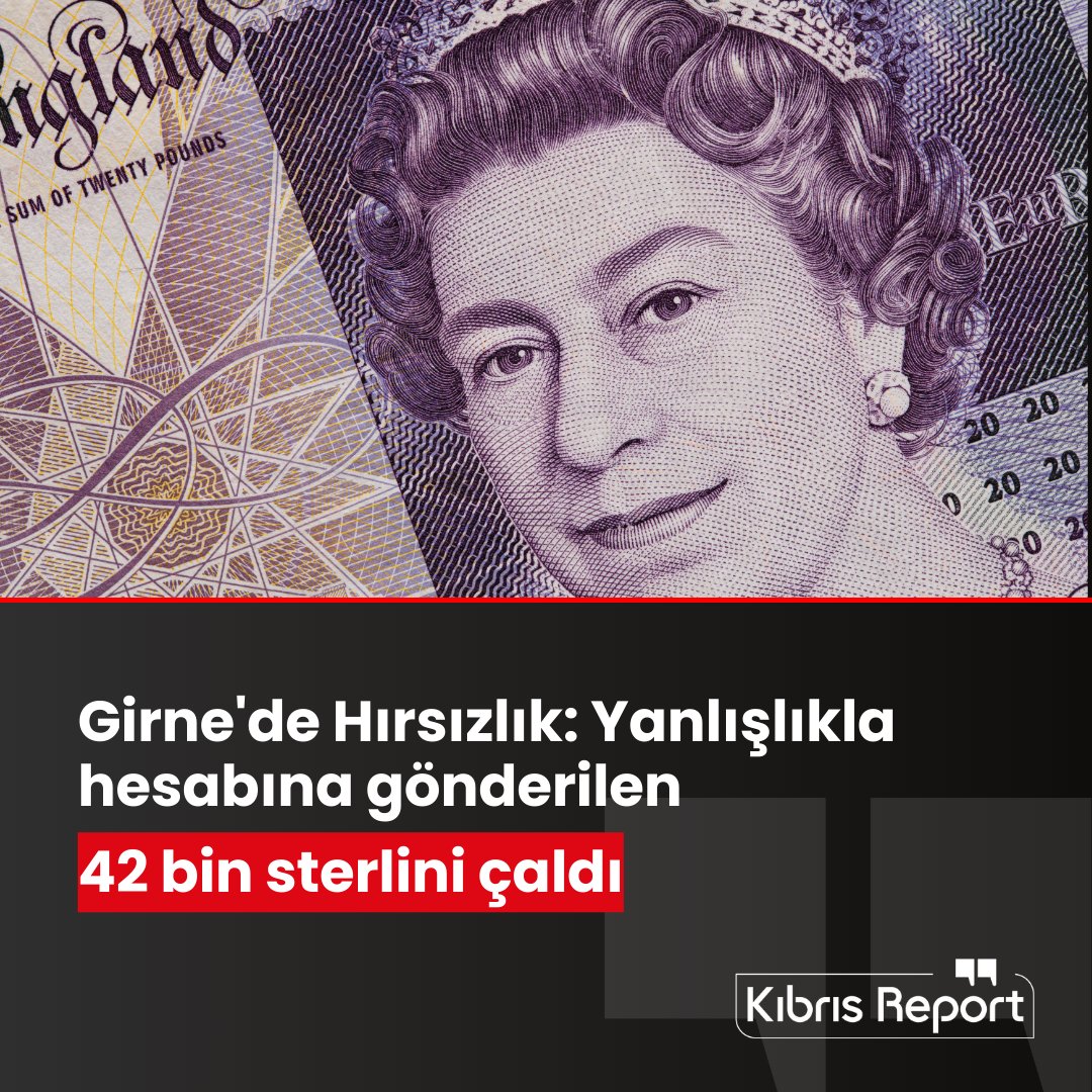 kibrisreport's tweet photo. Girne’de dün meydana gelen olayda, İ.H.C’nin (E-39) banka hesabına yanlışlıkla yatırılan 42 bin Sterlin parayı, kendisine ait olmadığını bildiği halde hesabından çekip tasarrufuna geçirmek suretiyle çaldığı tespit edildi. https://t.co/b0IAZZ3Mwe