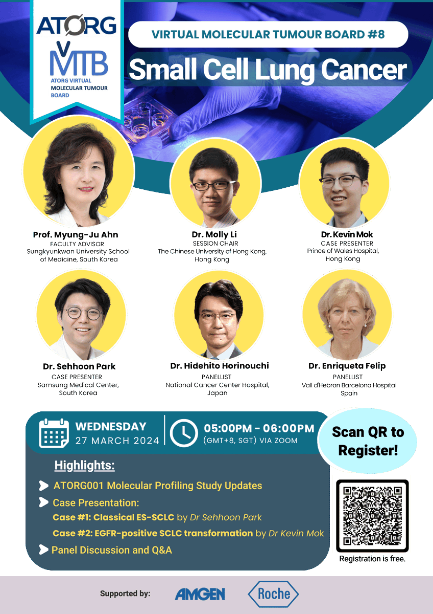mollylisc's tweet photo. My pleasure to kick off and chair the first #ATORG #virtualMTB 2024 series with experts and friends @HHorinouchi @EnriquetaFelip #MJAhn #parksehhoon #kevinmok discussing clinical pearls and key updates in #SCLC. See everyone in the next #virtualMTB! https://t.co/shLZJatrEB
