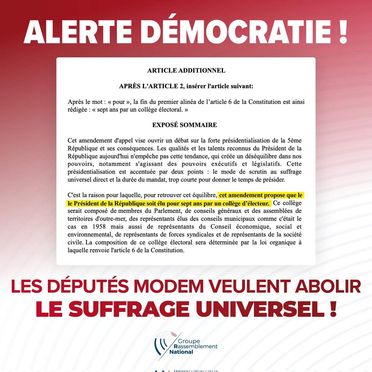 bryanpecqueur's tweet photo. .@erwanbalanant macroniste, propose de réduire l'élection du Président à un « collège électoral », supprimant ainsi la réforme voulue par le Général de Gaulle du suffrage universel. Le @MoDem et @bayrou doivent revenir sur leur position antidémocratique !
#DirectAN #Balanant https://t.co/OYNiPkEzVa