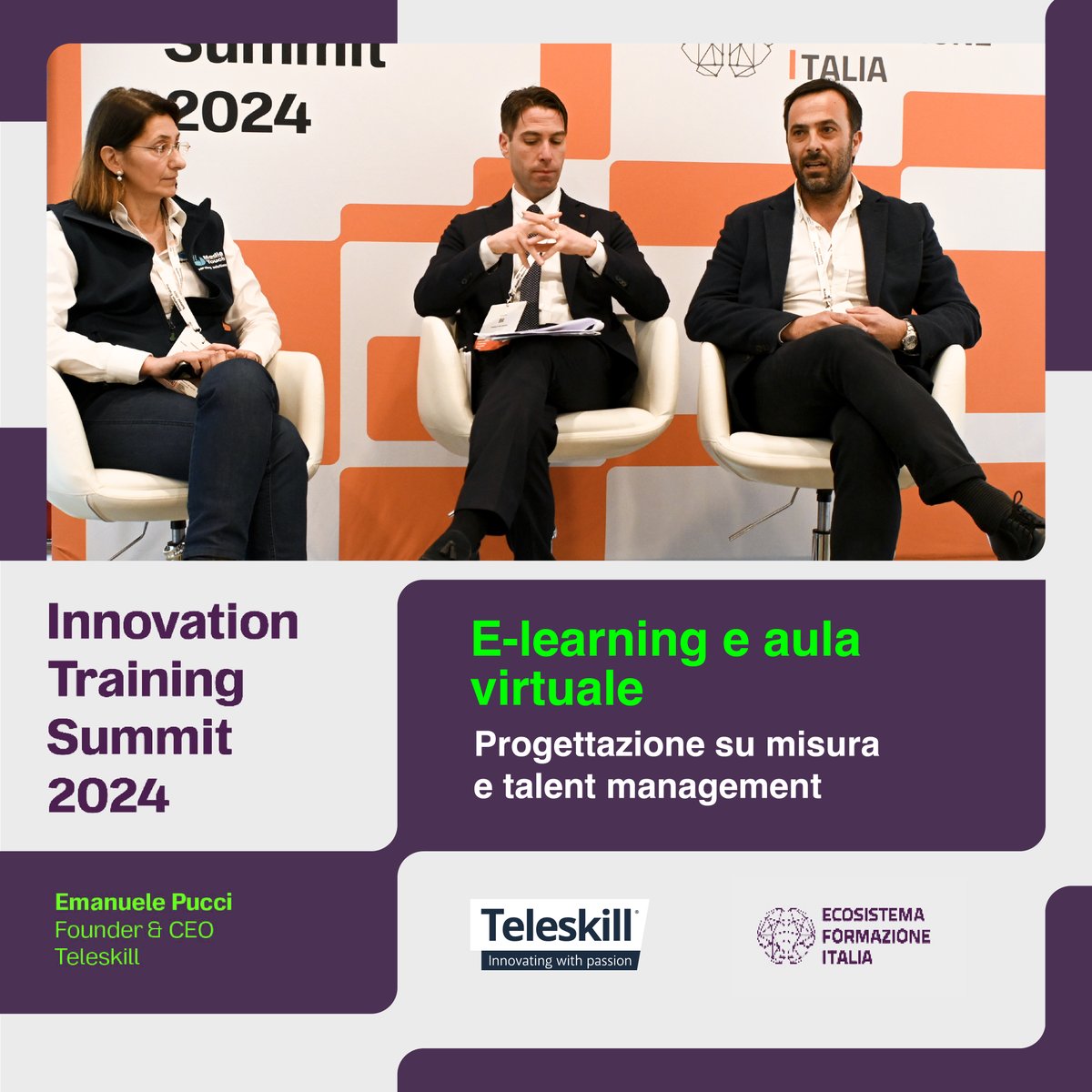 Teleskill's tweet photo. Emanuele Pucci all’Innovation Training Summit. È stata l’occasione per condividere con  i partecipanti come, grazie ai software proprietari sviluppati per la  formazione, sia possibile creare un progetto didattico su misura del  partecipante, sulla base dei dati analizzati. https://t.co/zNy1wmSDgj
