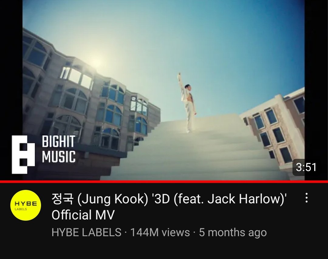 Jungkook '3D' Official MV has surpassed 144 Million views on YouTube✨️🎉 144.67M🔜145M Daily Rate: 304K Goals — This week: 146M Milestone: 200M Playlists: youtube.com/@JungkookYoutu… #JungKook #JungKook_GOLDEN #JungKook_3D