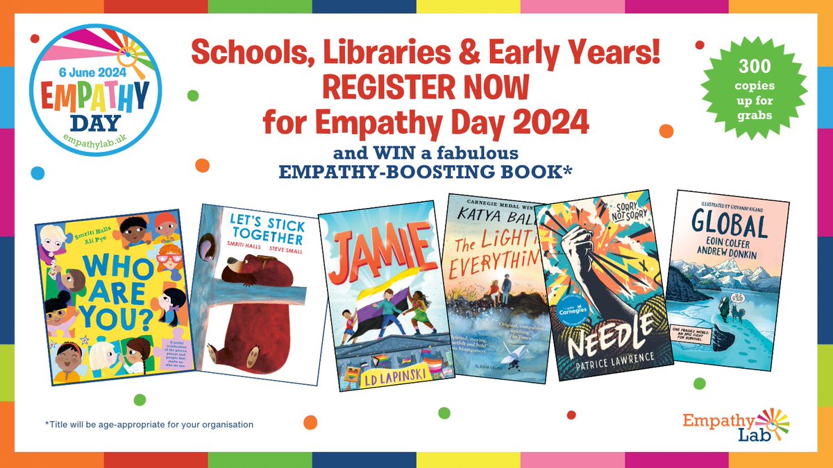 📢Schools, libraries & Early Years Settings 📢 We've got an exclusive giveaway for you! Sign up for your FREE #EmpathyDay resources today - the first 300 organisations to register will win a fabulous, empathy-boosting book for their setting 📚 ➡️empathylab.uk/empathy-day