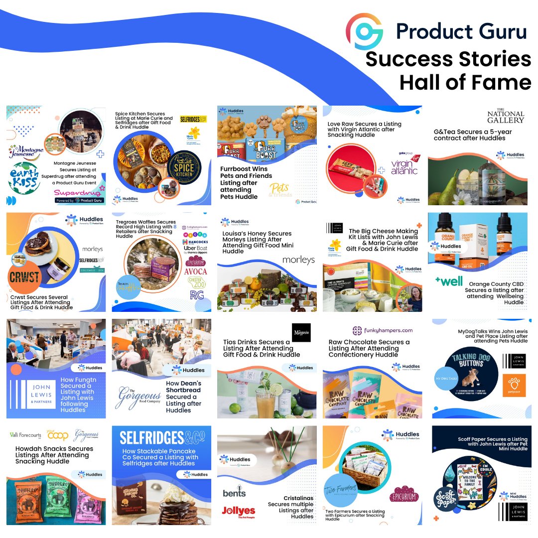 Product Guru Success Stories 🚀🌟 Our Hall of Fame is always growing with every event we put on! Our brands and buyers always comment on how innovative and useful our events are, many are blown away by the opportunities available at Huddles, Mini Huddles and our platform!