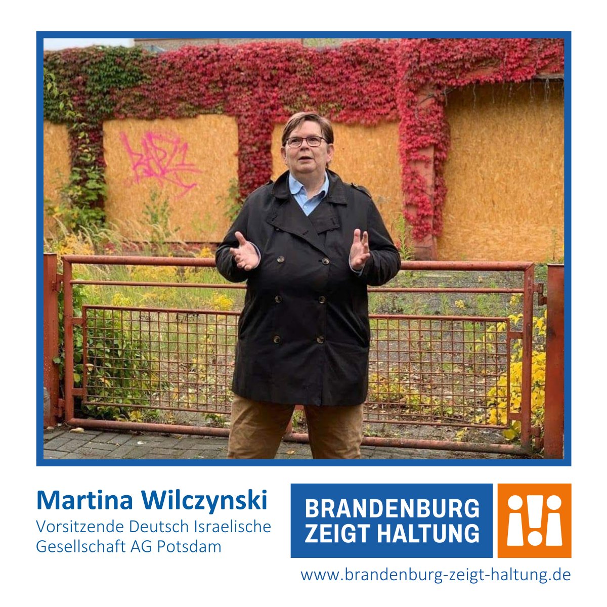 zeigthaltung's tweet photo. Martina Wilczynski, Vorsitzende der Deutsch Israelische Gesellschaft AG Potsdam, zeigt Haltung!

Jetzt mitmachen und #HaltungZeigen
➡️ https://t.co/d5QdpUvPtQ
➡️ https://t.co/CKbDDWZVkw

#brandenburgzeigthaltung #brandenburg #niewiederistjetzt #zeigthaltung https://t.co/tR3B7dEjYG