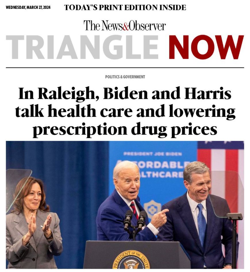 .@newsobserver front page: 'In Raleigh, Biden and Harris talk health care and lowering prescription drug prices' #ncpol
