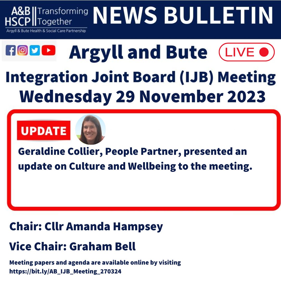 Geraldine Collier, People Partner, presented an update on Culture and Wellbeing to the meeting The meeting papers and the agenda are available online for viewing visit ➡️ bit.ly/AB_IJB_Meeting…