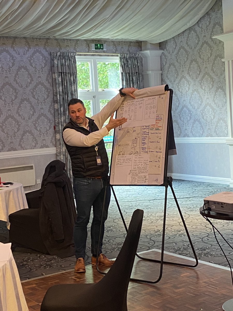 Fantastic ‘strathack’ with Scottish Water, hosted by Atos … generating GenAI ideas to address customer service, planning, audit &amp; legal challenges. Here’s James Cowin presenting planning ideas - amazing session!