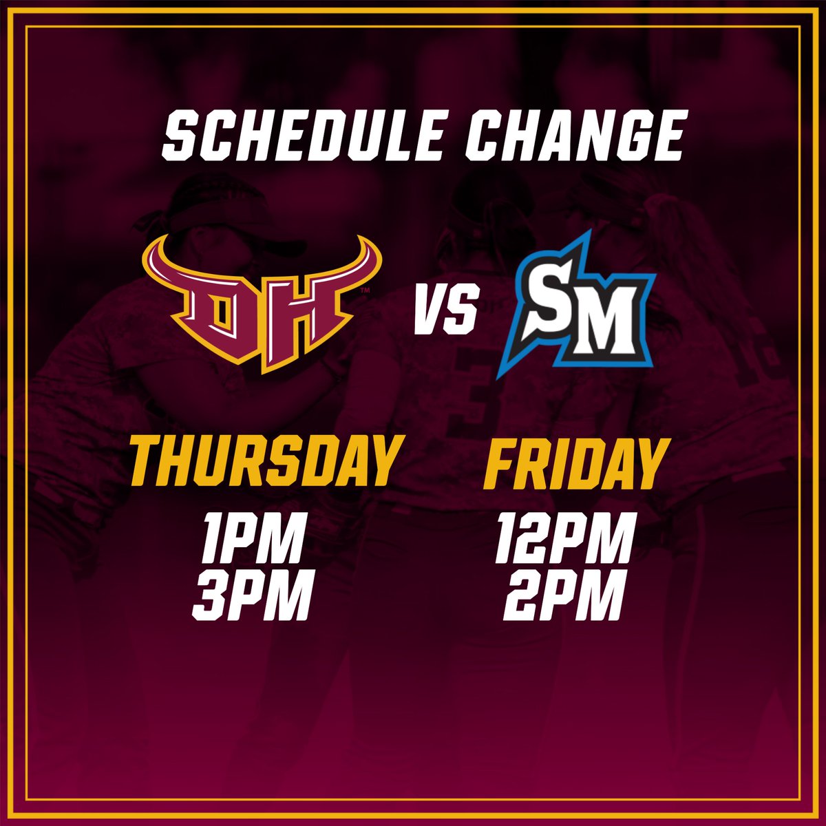 Due to projected weather, @CSUDHsoftball series against Cal State San Marcos has been moved to Thursday and Friday!