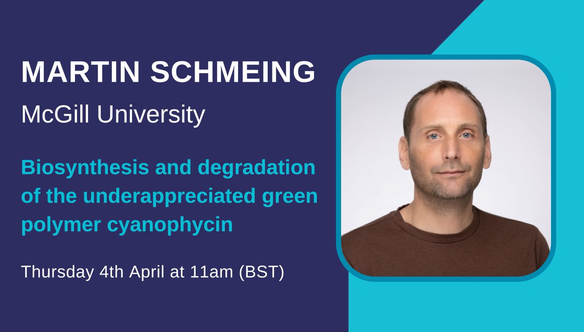 Join us next week at 11am (BST) on Thursday 4th April for the next #LMBSeminar from Martin Schmeing (@SchmeingLab) at @mcgillu on ‘Biosynthesis and degradation of the underappreciated green polymer cyanophycin’ Visit our website for more information: www2.mrc-lmb.cam.ac.uk/news-and-event…