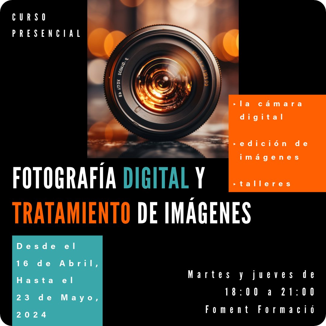 Infografia3dBCN's tweet photo. Fotografía Digital y Tratamiento de Imágenes.
Curso presencial 100% subvencionado

🧡 https://t.co/Mihm6oUBHQ

@infografia3d
#fotografia #fomentformació #formaciónpresencial #impulsatuformacion #barcelona #retoquedigital https://t.co/cjqi8HyWt7