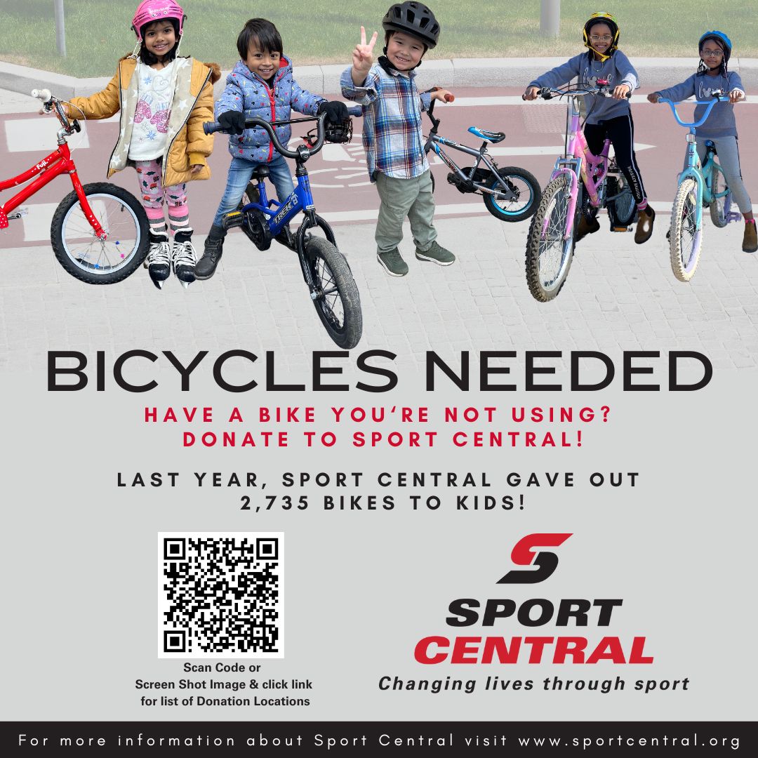 Our friends at Sport Central need your help! If you have a bike you're no longer using, they would love to get it in the hands of a child who needs a ride. Scan the QR code or visit sportcentral.org to find out how you can help get a kid up on their own two wheels.