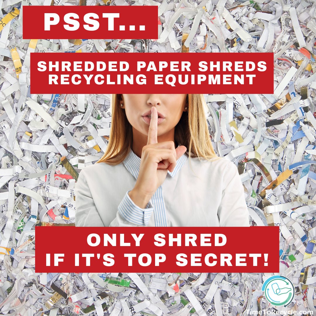 TimeToRecycle's tweet photo. Don’t shred. Recycle instead! Shredded paper is a major hazard for recycling plants, so only shred if it is absolutely necessary.
Learn how to properly dispose of shredded paper by visiting
https://t.co/ORZaW77DcD
#TimeToRecycle #KnowWhatToThrow #TopSecret https://t.co/ftXv9Ly4ku