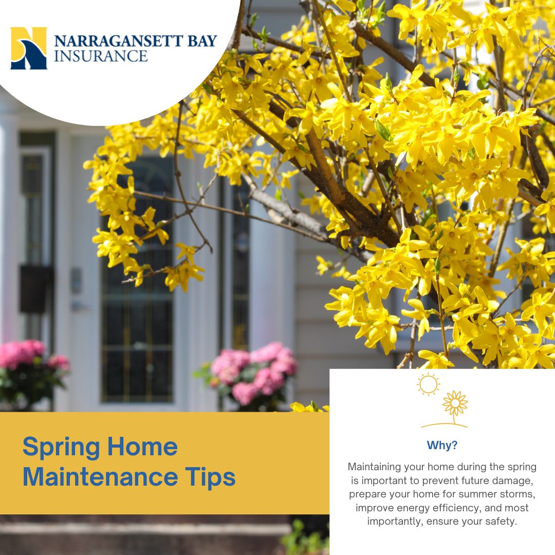 nbicins's tweet photo. Knowing how to maintain your home every season can be a daunting task, but Narragansett Bay Insurance is here to help! Check back every Tuesday in April for a new Spring Home Maintenance Tip! #NBICHomeTip #SpringHomeMaintenance #Spring https://t.co/c2nU1QILpZ