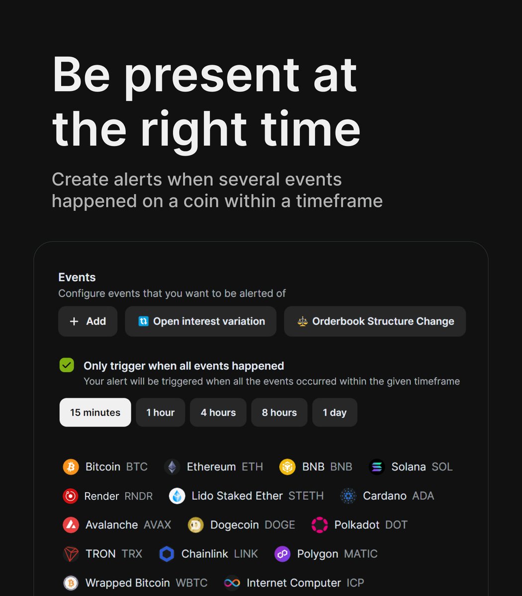Introducing Coinact's new alert feature: Set up alerts for sequences of trading events within a specific timeframe. 
Endless possibilities, available now.