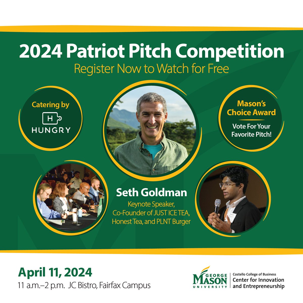 The <a href="/Costello_Biz/">George Mason Costello</a> Patriot Pitch Competition is being held April 11! <a href="/HonestSeth/">Seth Goldman</a>, the Co-Founder of <a href="/justicetea__/">Just Ice Tea</a>, <a href="/HonestOrganic/">Honest Organic</a> and <a href="/PLNTBurger/">PLNT Burger</a> will be the Keynote speaker of the event! Registration is required and is FREE.

go.gmu.edu/PatriotPitch24

#CostelloMeansBusiness