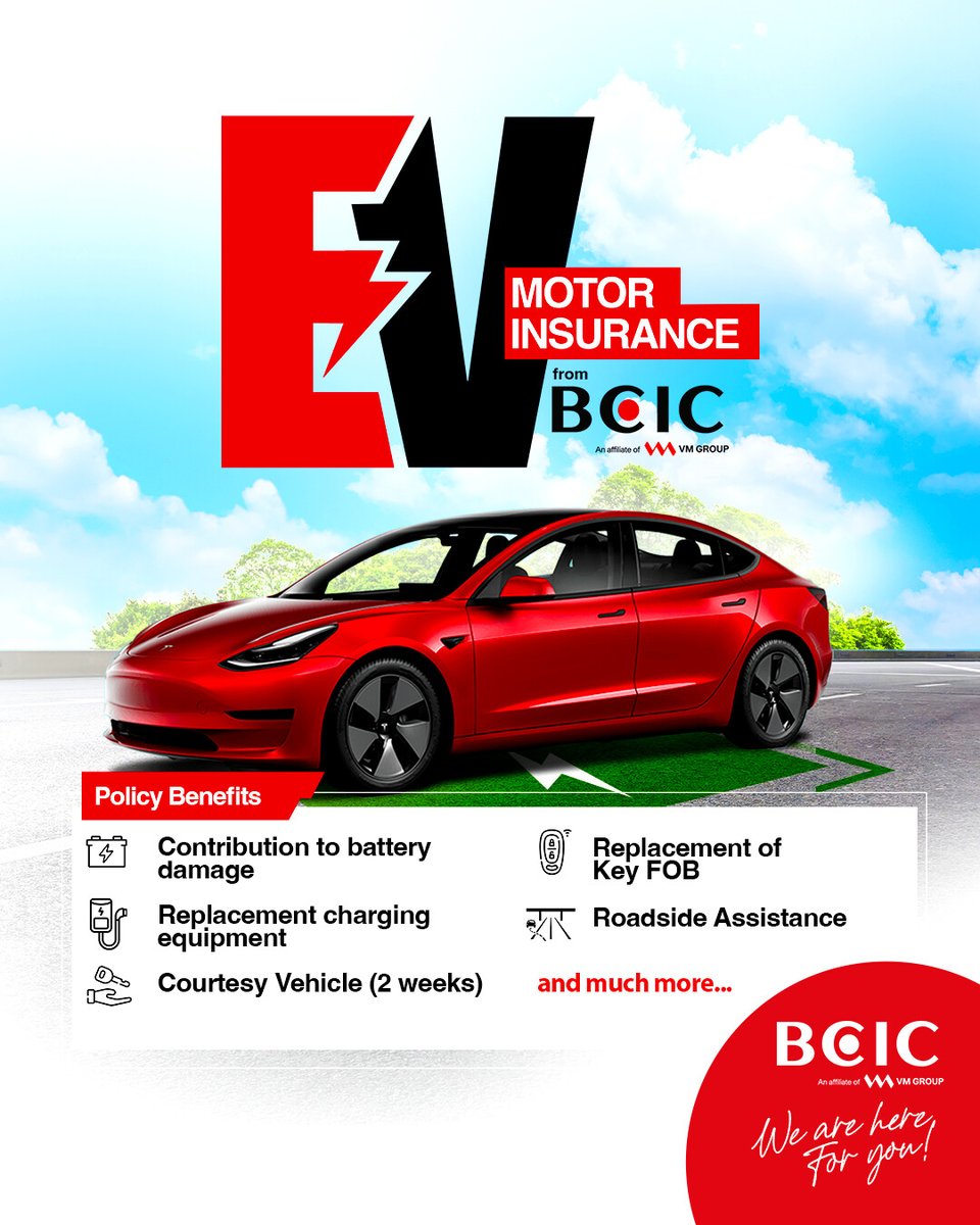 Take BCIC Electric Vehicle Insurance 
Policy Benefits:
 - Contribution to battery damage
 - Replacement charging equipment 
 - Courtesy vehicle (2 weeks)
 - Replacement of Key FOB
 - Roadside assistance 
     and much more...
#bcic #bcicinsurance #insurance #electricvehicle