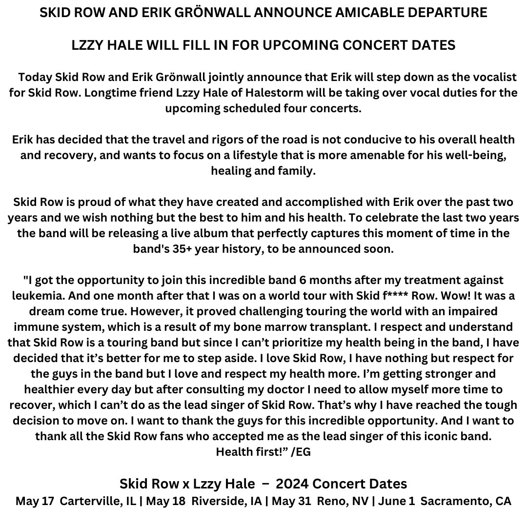 OfficialSkidRow's tweet photo. To the Skid Row faithful… https://t.co/3of885HBnX