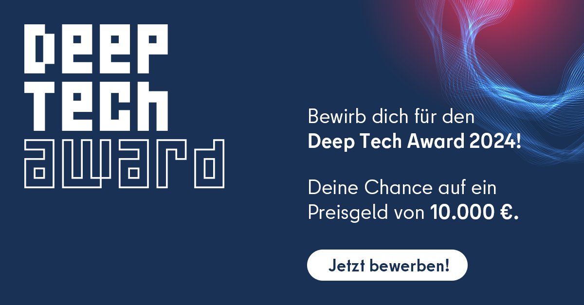 #DeepTechAward 2024 🤖 Der Award zeichnet innovative Produkte 'Made in Berlin' u.a. in folgenden Kategorien aus: 🥇 Künstliche Intelligenz 🥇 Photonik & Quantensysteme 🥇 Robotik 🥇 Sustainable & Social Impact Bewerbungs-Deadline ist der 26. April 🙌 berlin.de/deeptech/deep-…